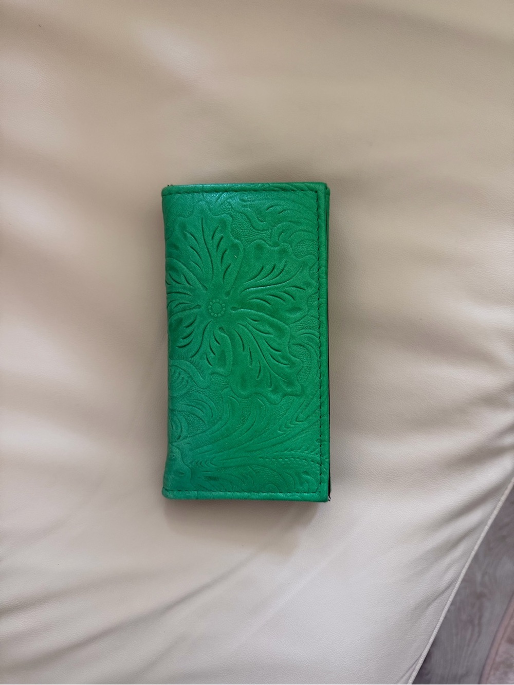 Green Embossed Floral Leather Wallet - Brand Unknown